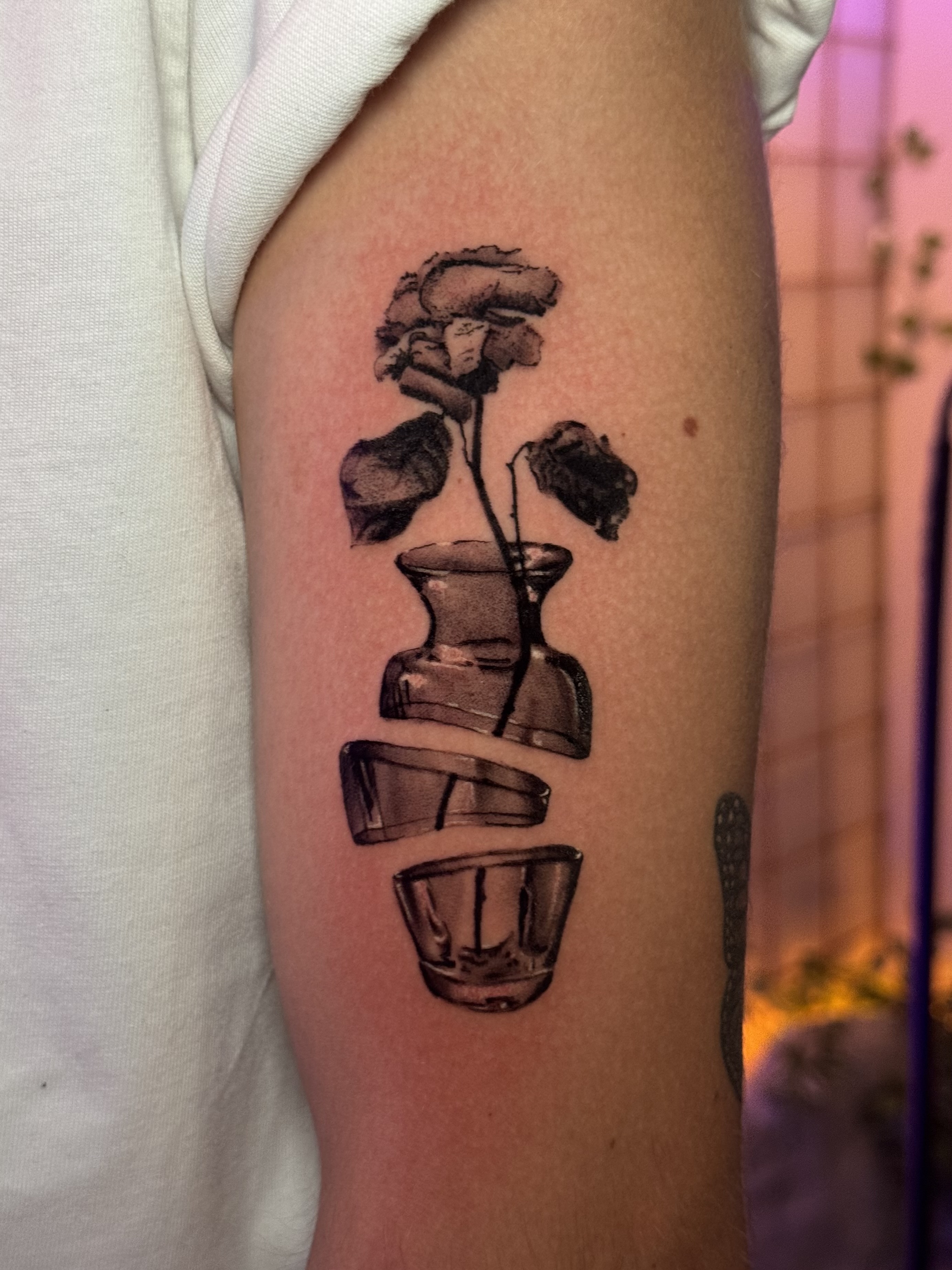 Tatuaggio microrealismo pianta in vaso realizzato da Andrea N. Agnelli a Bra