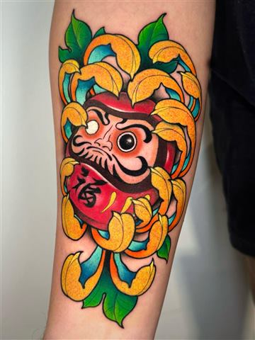 Tatuaggio Japanese Hannya a colori di Thomas Morello AKA SAZE